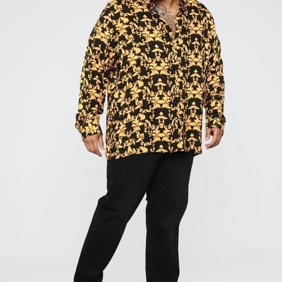 Gold leaf longsleeve, woven men’s top, black and yellow - Picture 7 of 7